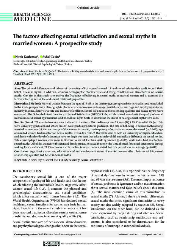 (PDF) The factors affecting sexual satisfaction and sexual myths in ...