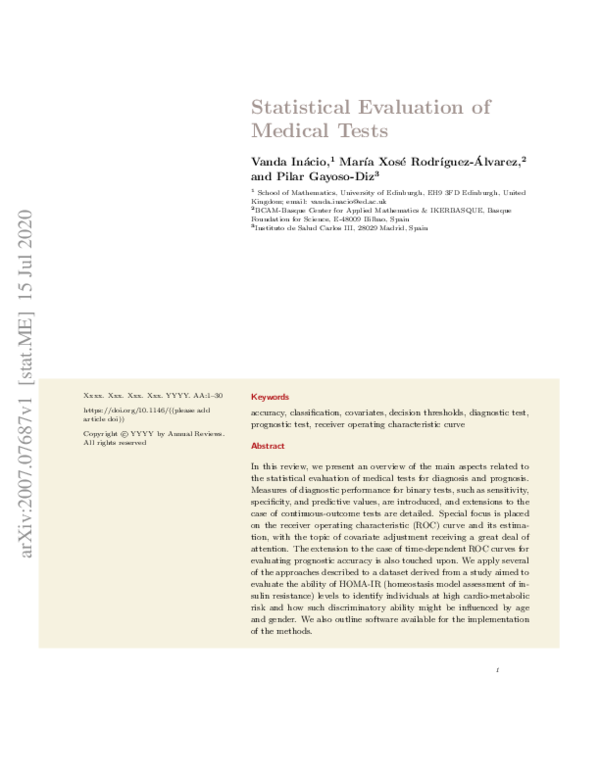 (PDF) Statistical Evaluation of Medical Tests