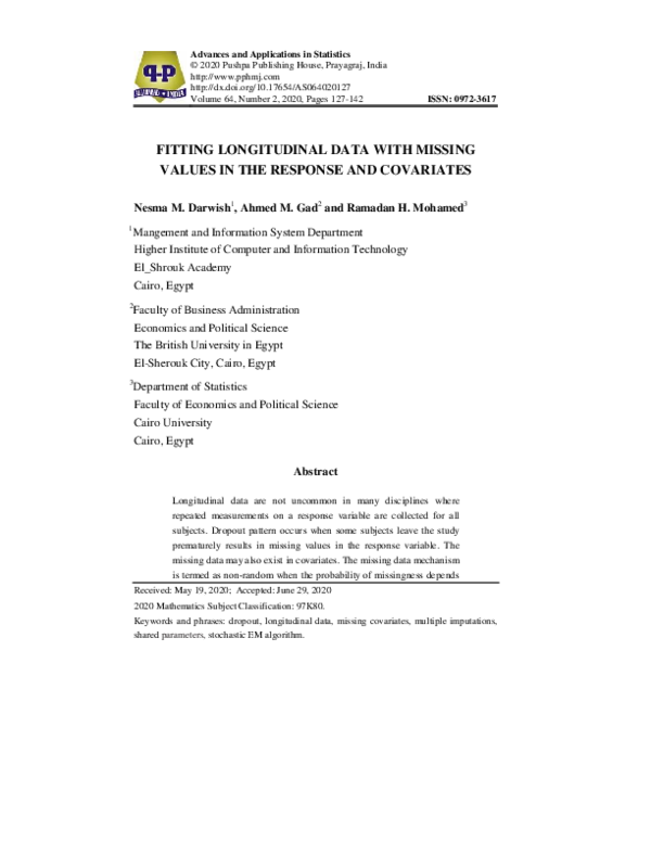 (PDF) FITTING LONGITUDINAL DATA WITH MISSING VALUES IN THE RESPONSE AND ...