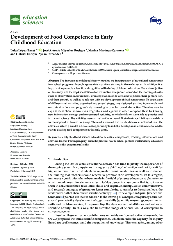 (PDF) Development of Food Competence in Early Childhood Education