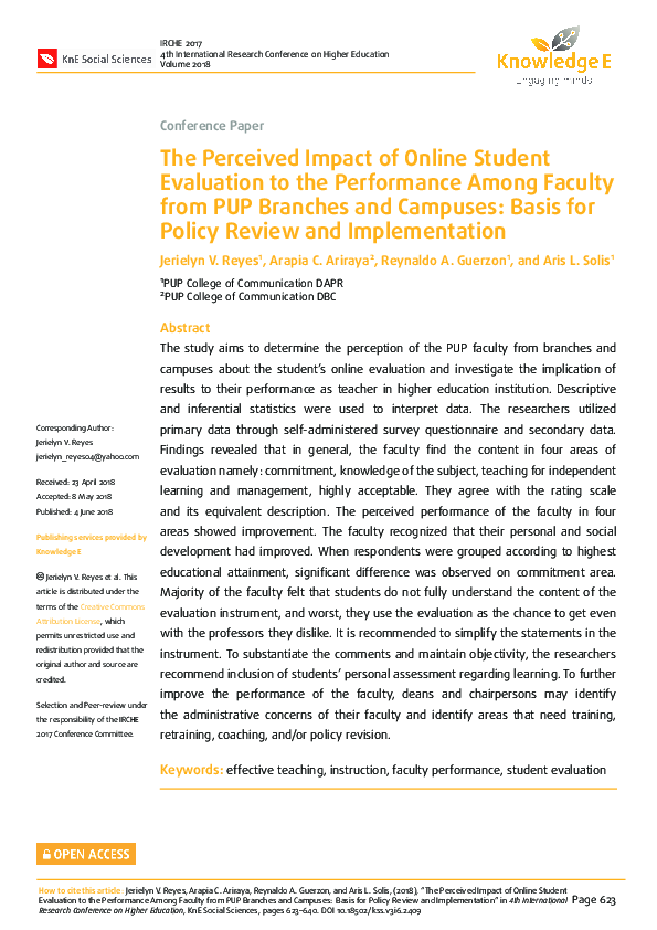 (PDF) The Perceived Impact of Online Student Evaluation to the ...