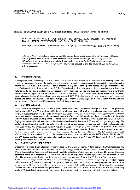 (PDF) Device Characterisation of a High Density HalfMicron Cmos