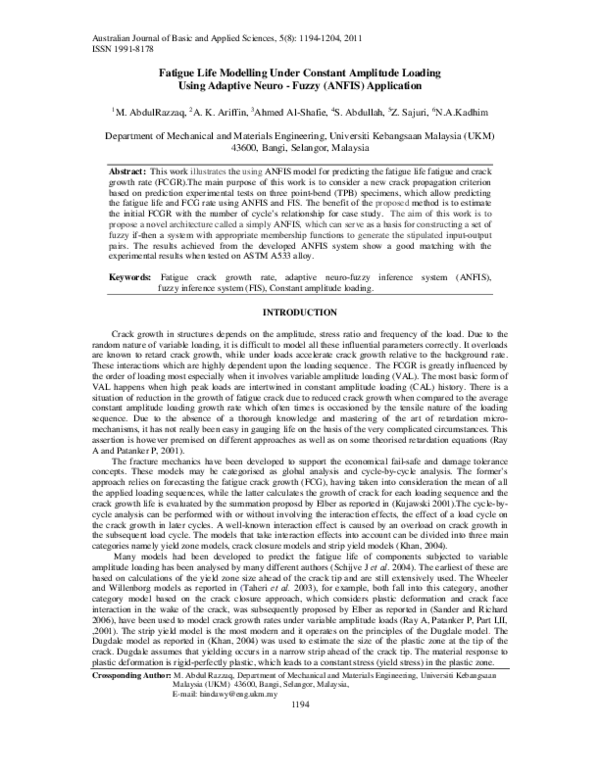 (PDF) Fatigue Life Modelling Under Constant Amplitude Loading Using ...