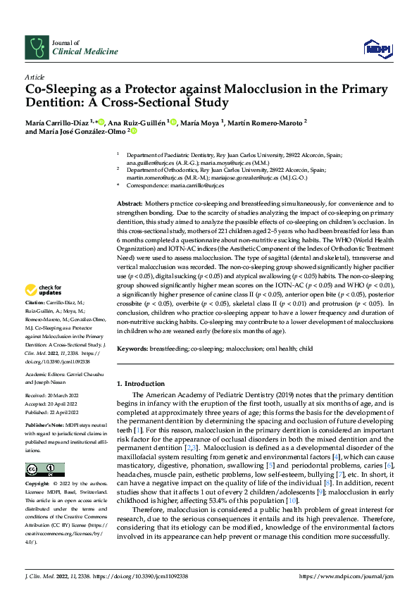 (PDF) Co-Sleeping as a Protector against Malocclusion in the Primary ...