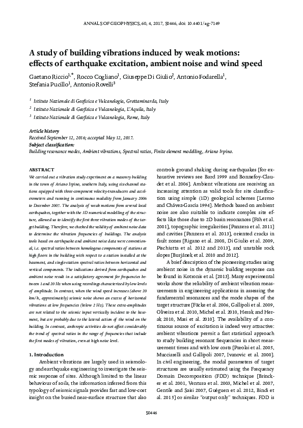 (PDF) A study of building vibrations induced by weak motions: effects ...