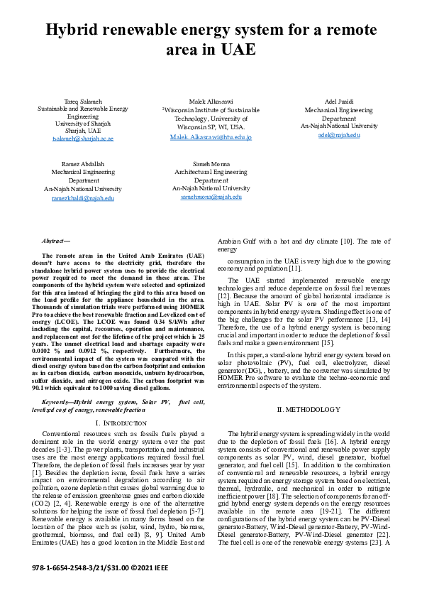 (PDF) Hybrid renewable energy system for a remote area in UAE