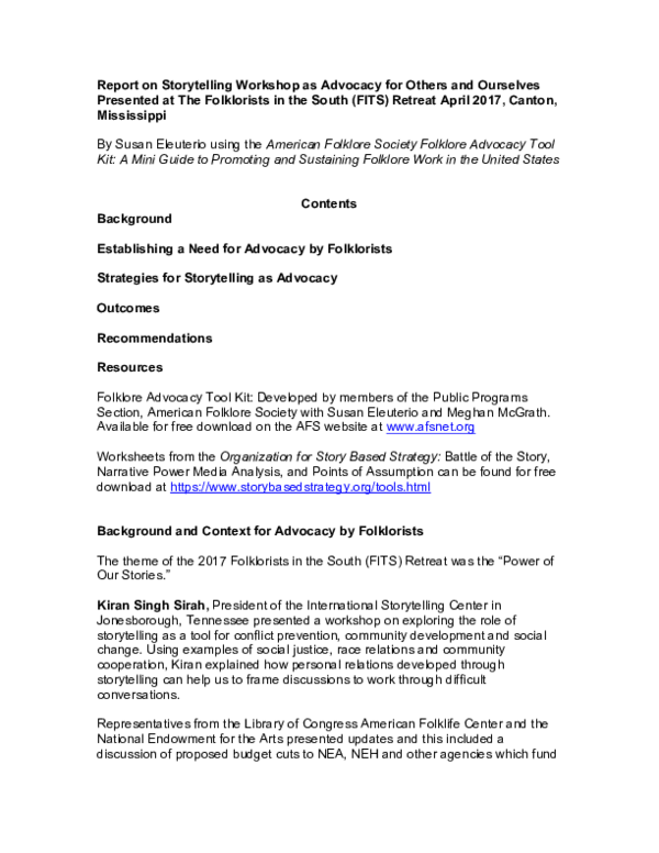 (PDF) Report on Storytelling Workshop as Advocacy for Others and ...