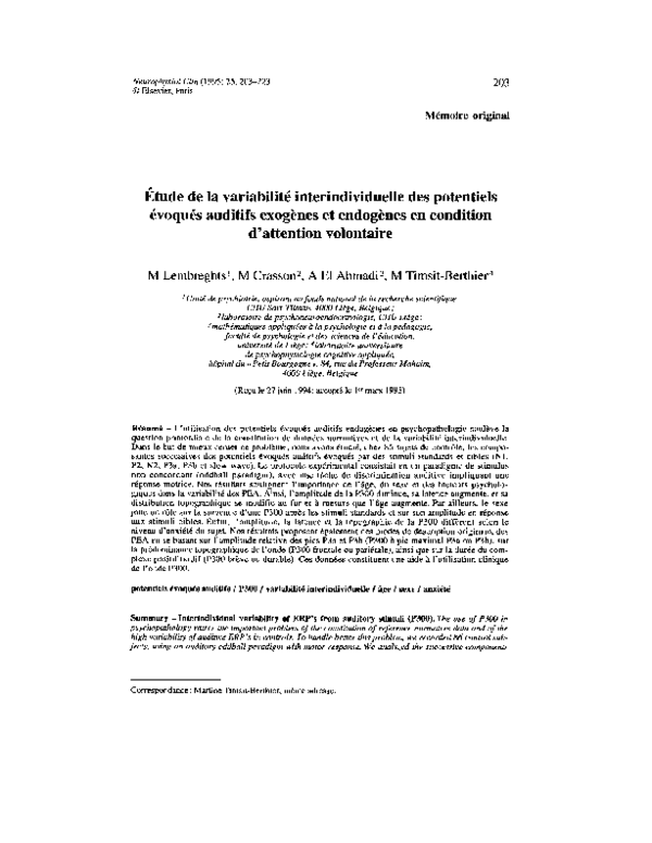 (PDF) Étude De La Variabilité Interindividuelle Des Potentiels Évoqués — free download