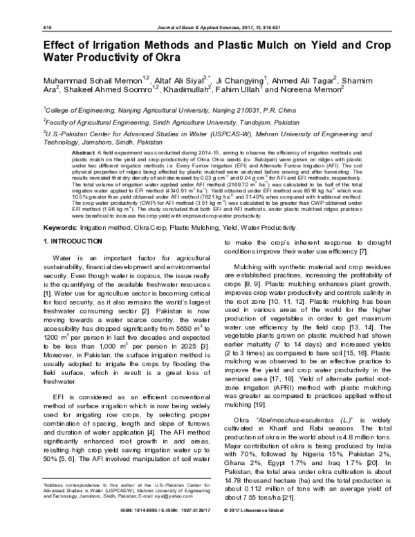 (PDF) Effect of Irrigation Methods and Plastic Mulch on Yield and Crop ...