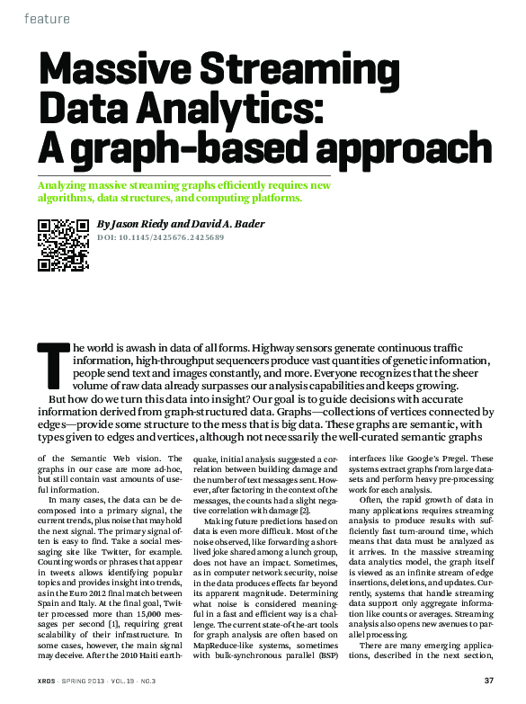 (PDF) Massive Streaming Data Analytics: A graph-based approach