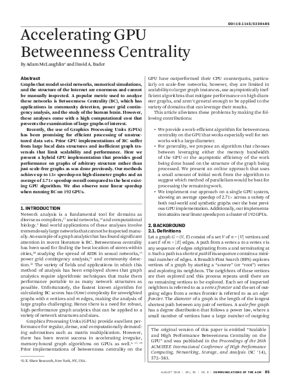 (PDF) Accelerating GPU Betweenness Centrality