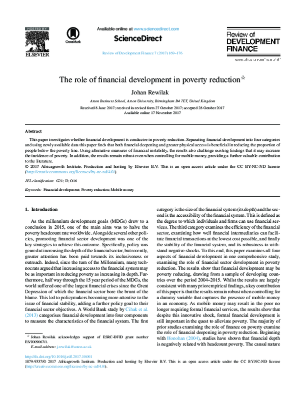 (PDF) The role of financial development in poverty reduction