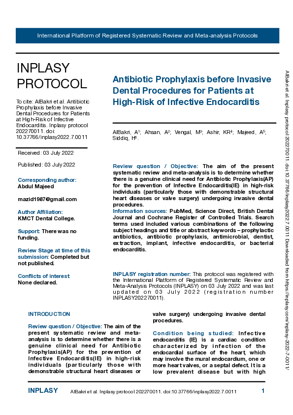 (PDF) Antibiotic Prophylaxis before Invasive Dental Procedures for