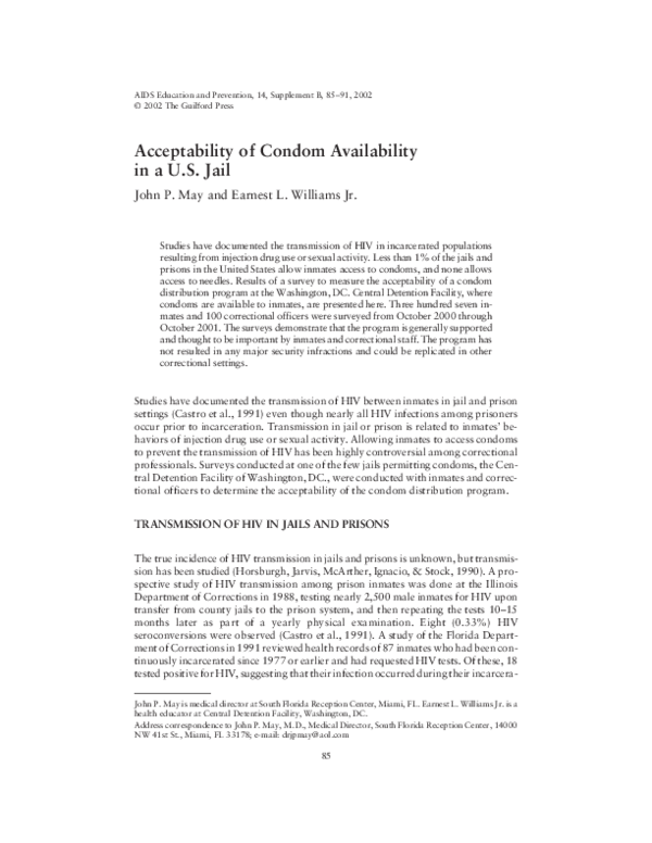 (PDF) Acceptability of Condom Availability in a U.S. Jail