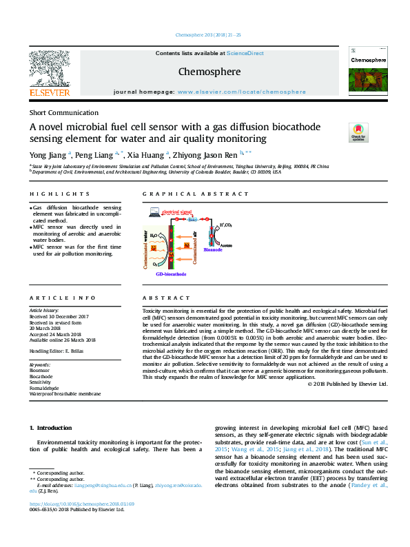 (PDF) A novel microbial fuel cell sensor with a gas diffusion ...