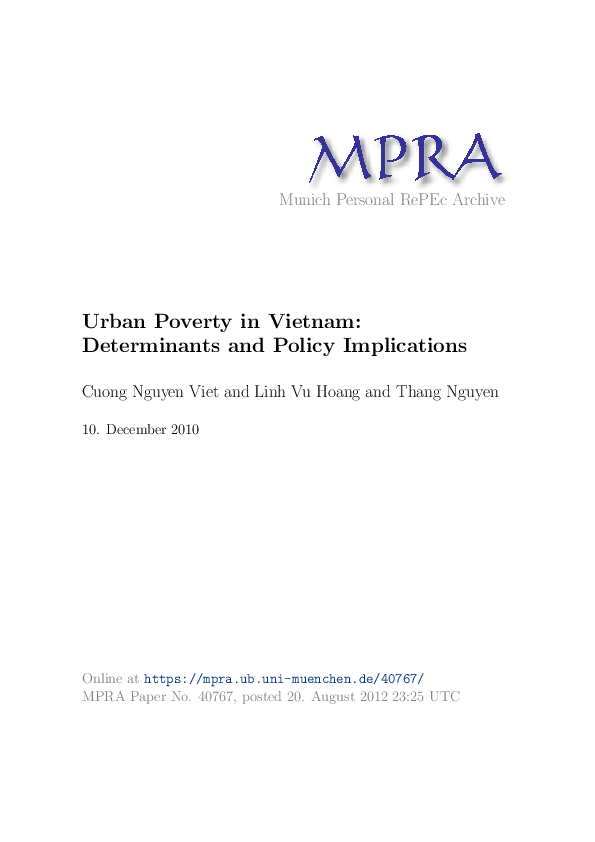 (PDF) Urban poverty in Vietnam: determinants and policy implications