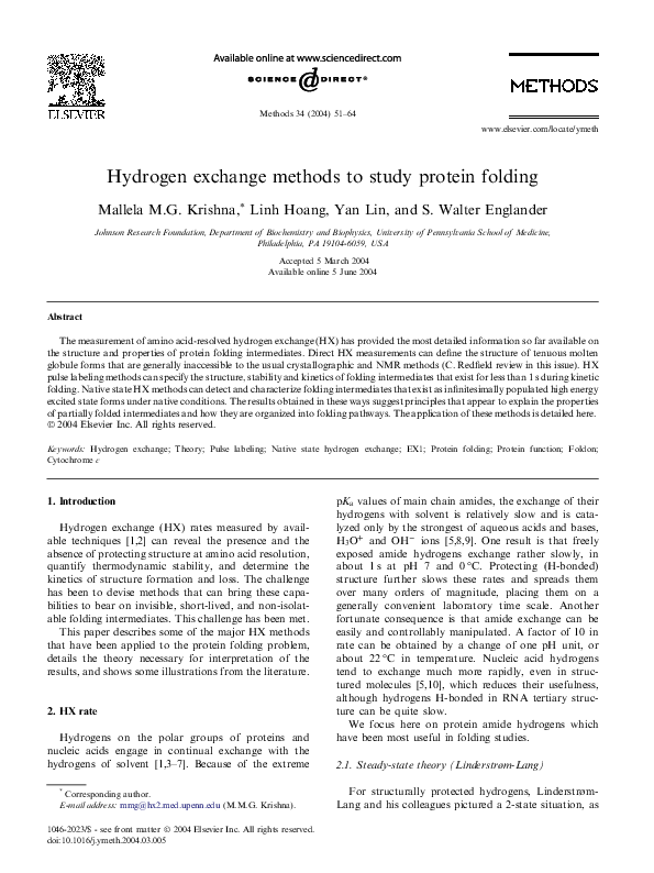 (PDF) Hydrogen exchange methods to study protein folding Linh Hoang Academia.edu