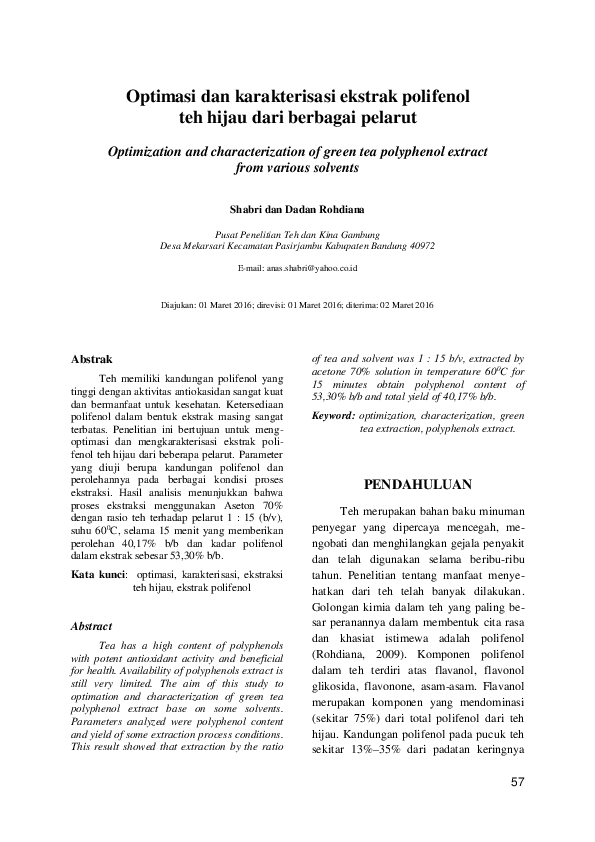 (PDF) Optimization and characterization of green tea polyphenol extract ...