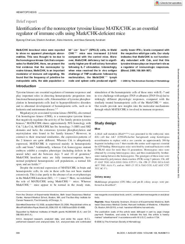 (PDF) Identification of the nonreceptor tyrosine kinase MATK/CHK as an ...