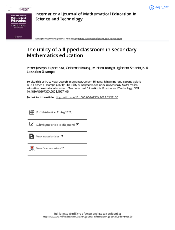 (PDF) The utility of a flipped classroom in secondary Mathematics education