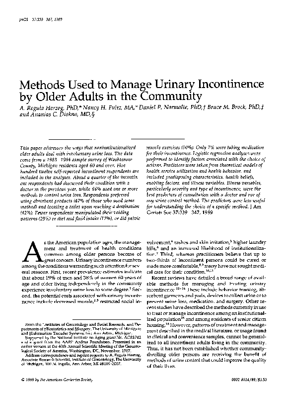 (PDF) Methods Used to Manage Urinary Incontinence by Older Adults in ...