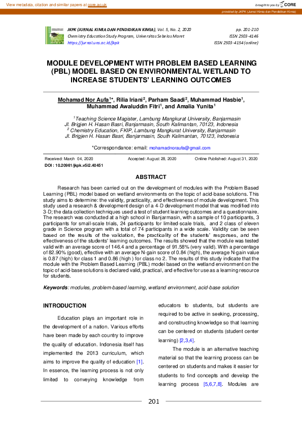 (PDF) Module Development with Problem Based Learning (PBL) Model Based ...