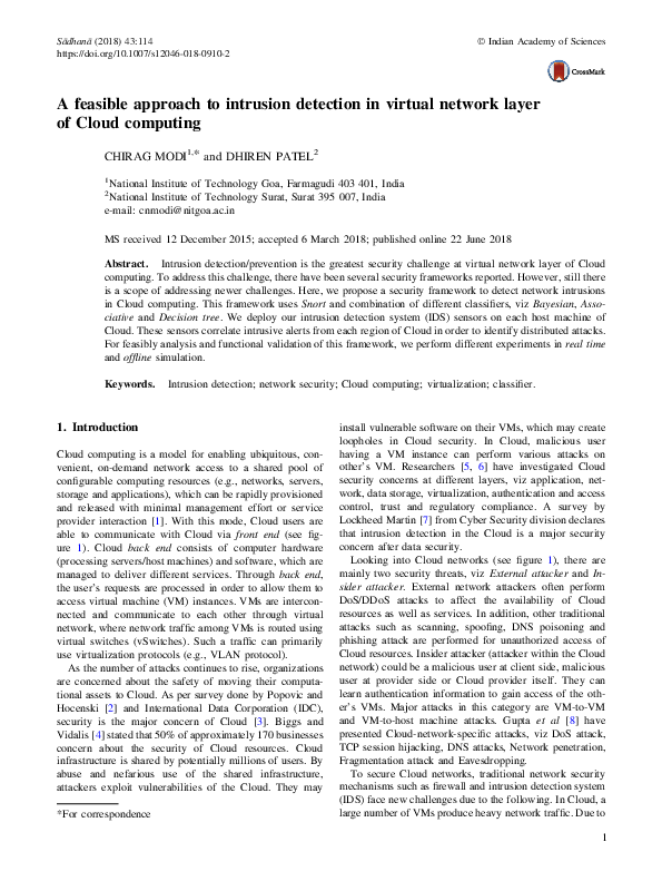 (PDF) A feasible approach to intrusion detection in virtual network ...