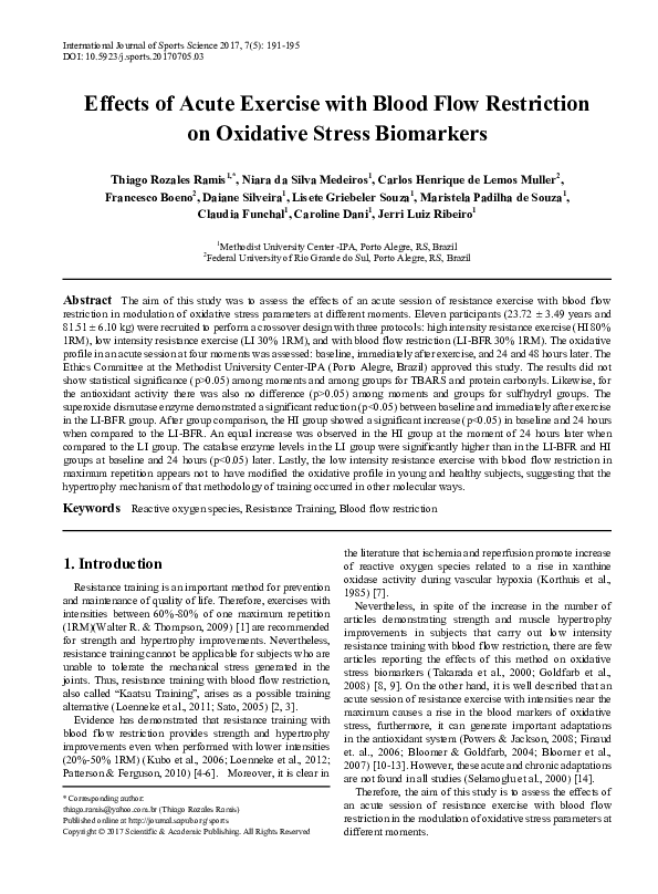 (PDF) Effects of Acute Exercise with Blood Flow Restriction on ...