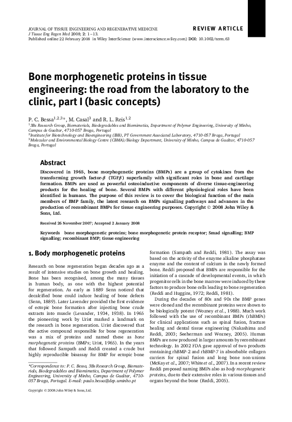 (PDF) Bone morphogenetic proteins in tissue engineering: the road from ...