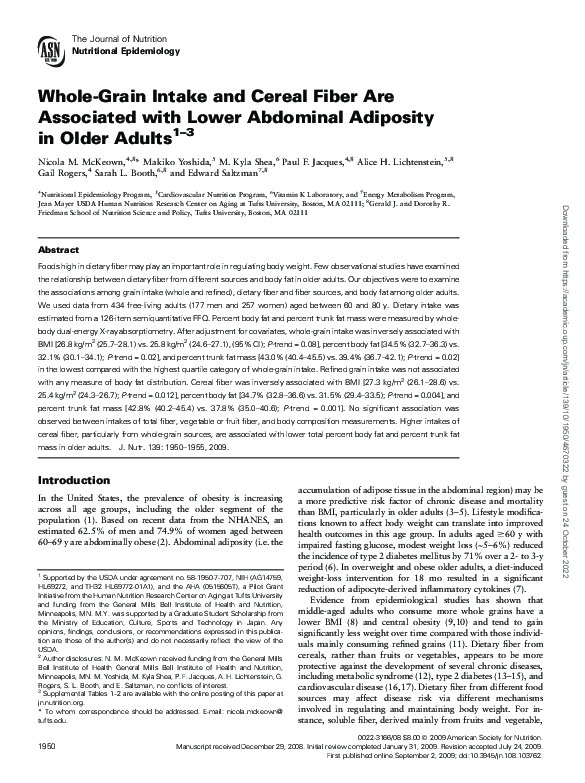 (PDF) Whole-Grain Intake and Cereal Fiber Are Associated with Lower ...