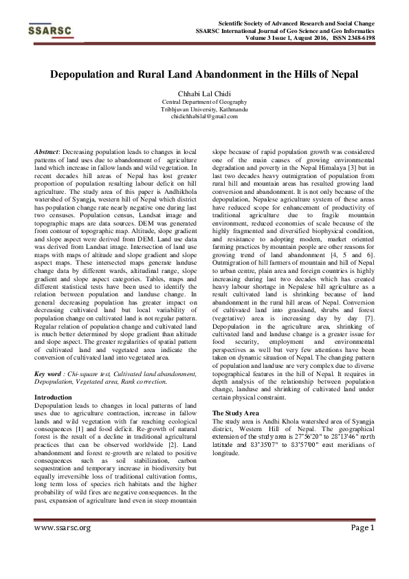 (PDF) Depopulation and Rural Land Abandonment in the Hills of Nepal