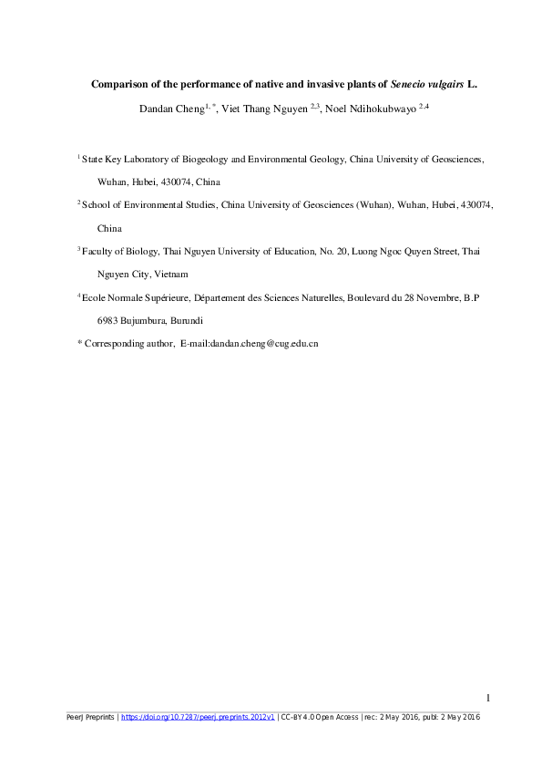 (PDF) Comparison of the performance of native and invasive plants of