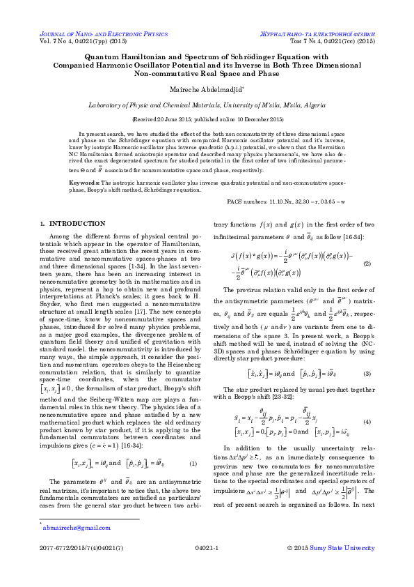 (PDF) Quantum Hamiltonian and Spectrum of Schrödinger Equation with ...