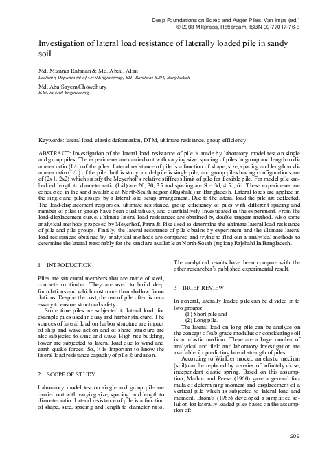 (PDF) Investigation of lateral load resistance of laterally loaded pile ...