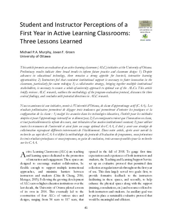 (PDF) Student and Instructor Perceptions of a First Year in Active ...