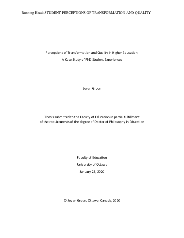 (PDF) Perceptions of Transformation and Quality in Higher Education: A ...