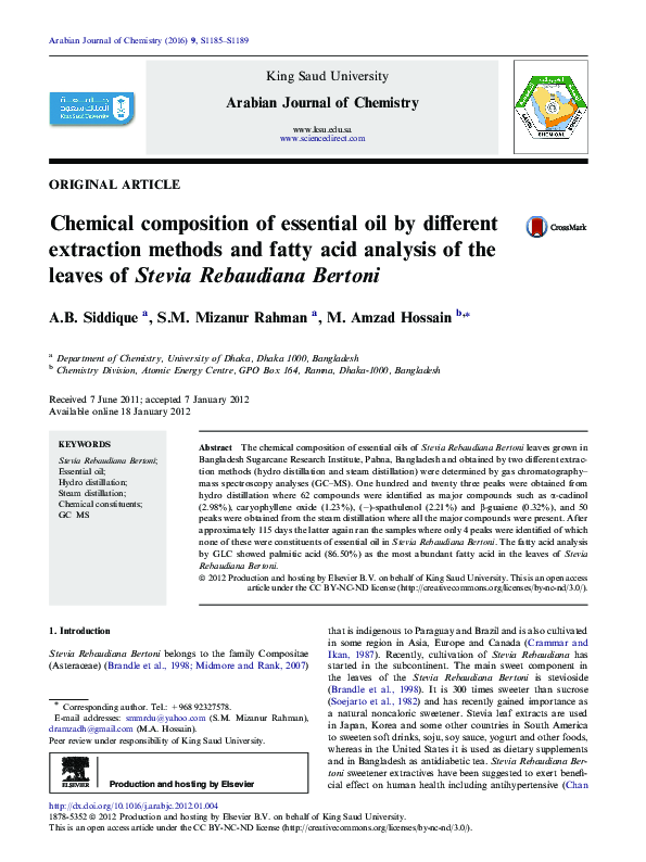 (PDF) Chemical composition of essential oil by different extraction