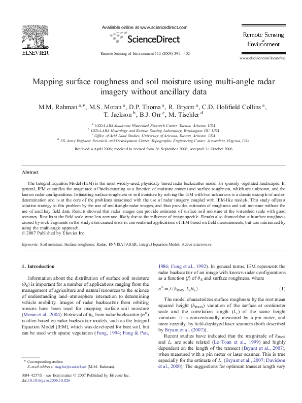 (PDF) Mapping surface roughness and soil moisture using multi-angle ...