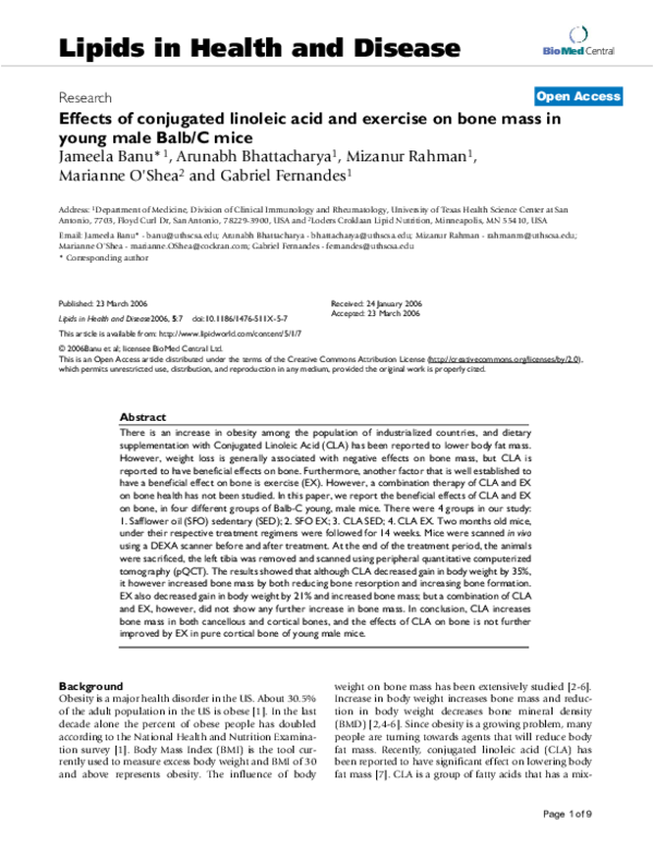 (PDF) Effects of conjugated linoleic acid and exercise on bone mass in ...