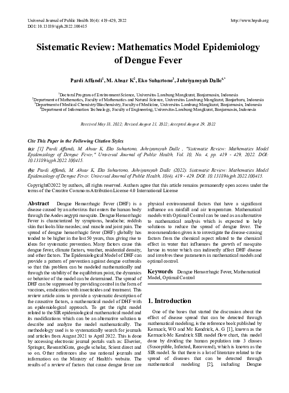 (PDF) Sistematic Review: Mathematics Model Epidemiology of Dengue Fever