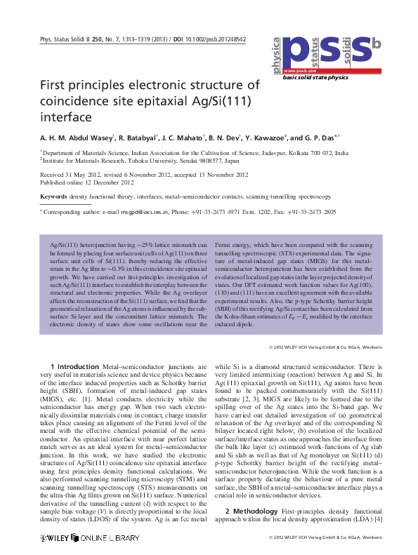 (PDF) First principles electronic structure of coincidence site ...