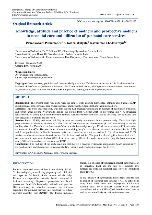 (PDF) Knowledge, attitude and practice of mothers and prospective ...