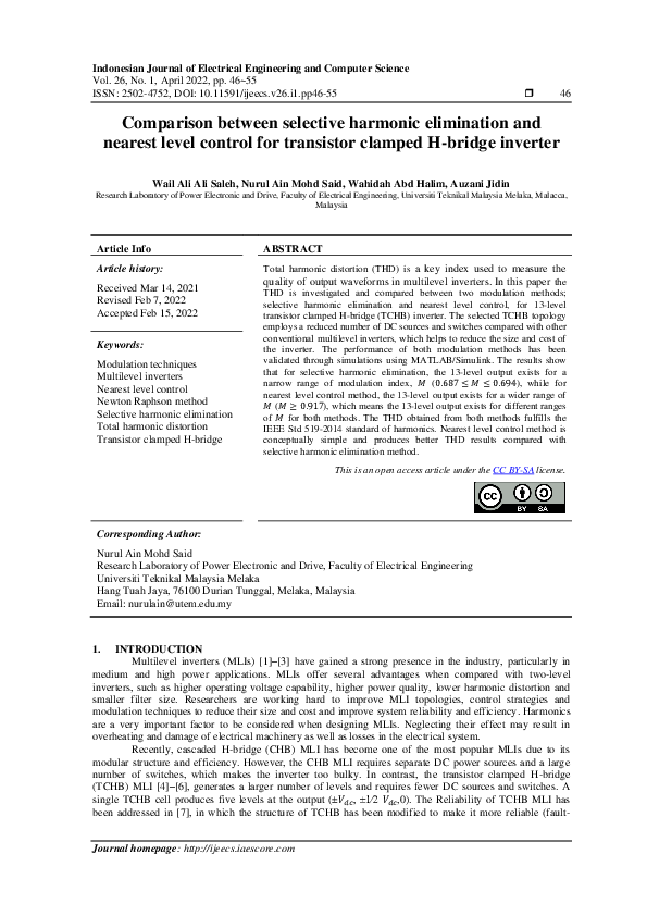 (PDF) Comparison between selective harmonic elimination and nearest ...