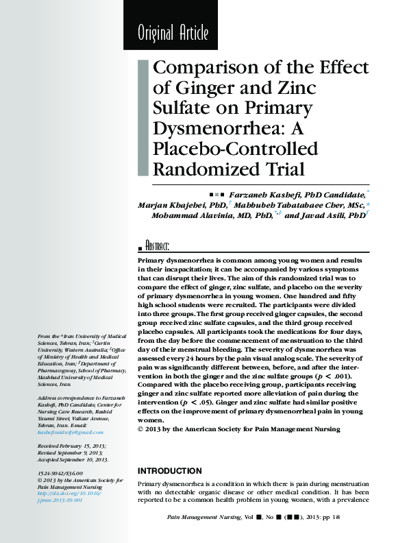 (PDF) Comparison of the Effect of Ginger and Zinc Sulfate on Primary