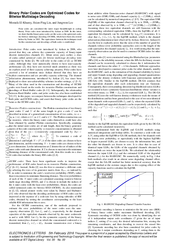 (PDF) Binary polar codes are optimised codes for bitwise multistage ...