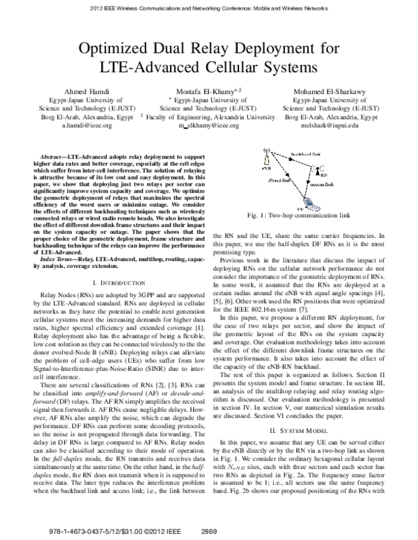 (PDF) Optimized dual relay deployment for LTEAdvanced cellular systems