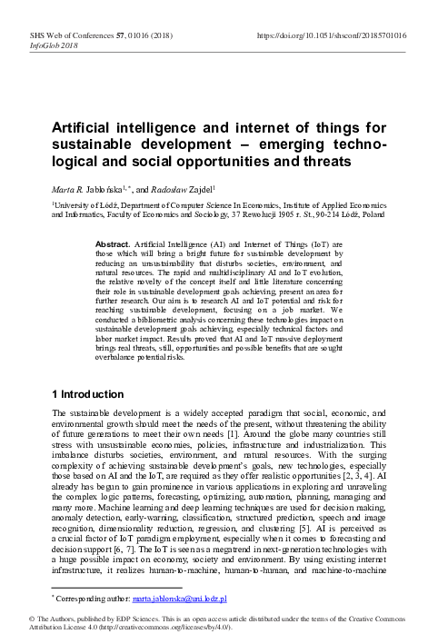 (PDF) Artificial intelligence and internet of things for sustainable ...
