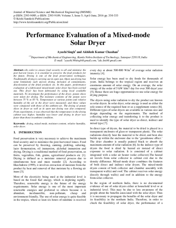 (PDF) Performance Evaluation of a Mixed-mode Solar Dryer