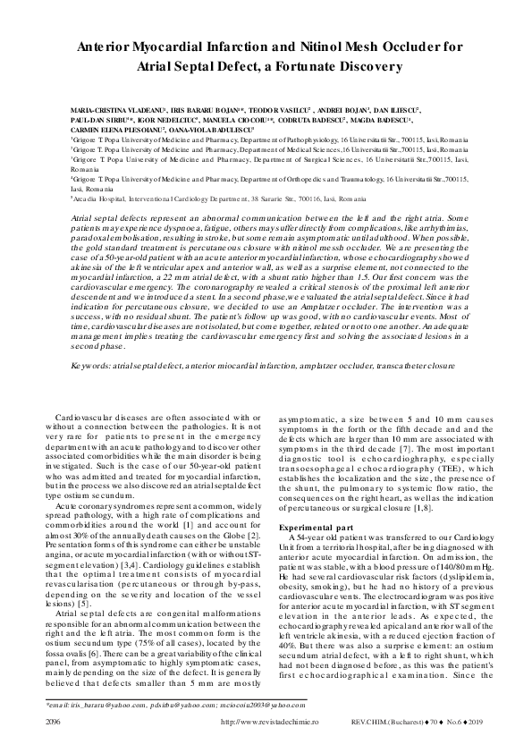 (PDF) Anterior Myocardial Infarction and Nitinol Mesh Occluder for