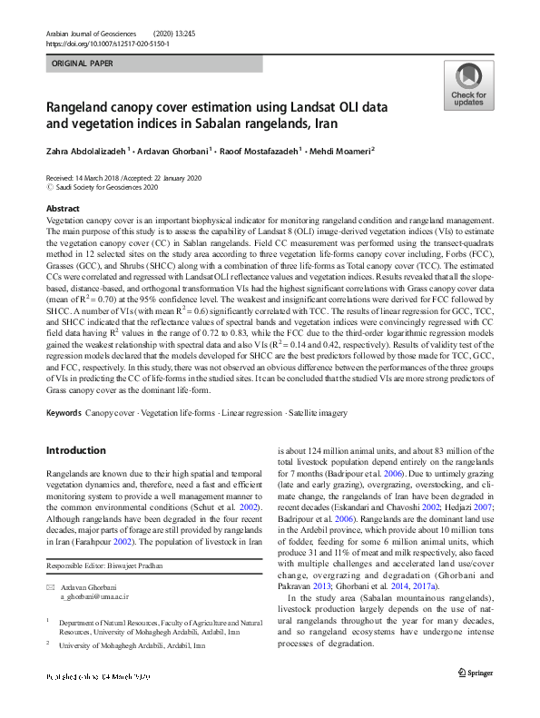 (PDF) Rangeland canopy cover estimation using Landsat OLI data and ...